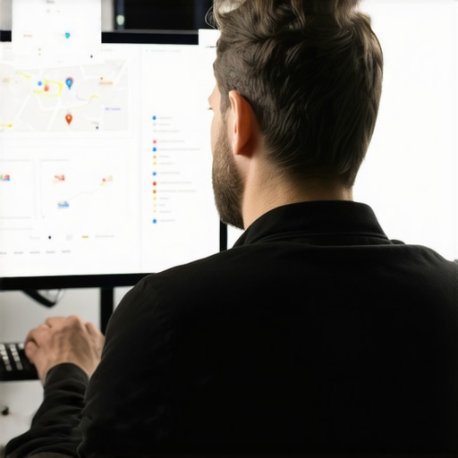 Business owner reviewing local SEO metrics on a computer with Google Maps open.