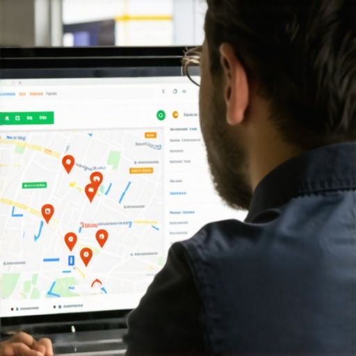 Business owner reviewing local SEO and Google Maps ranking data on a computer screen
