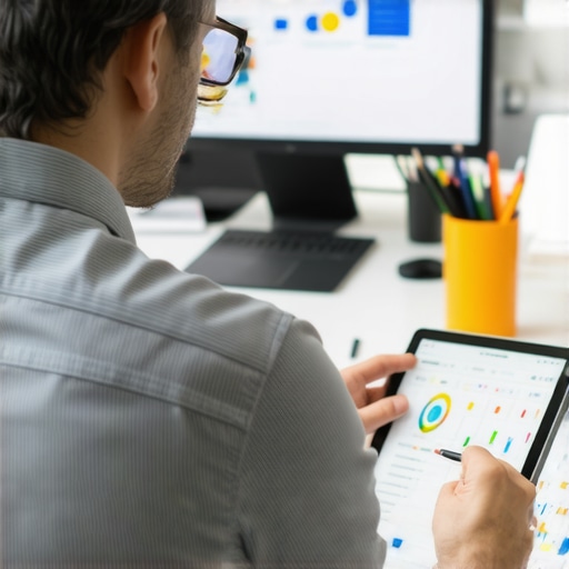 Business owner reviewing local SEO metrics on a digital tablet