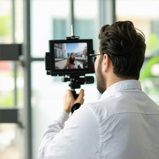 Person filming a short promotional video for their business in a professional setting.