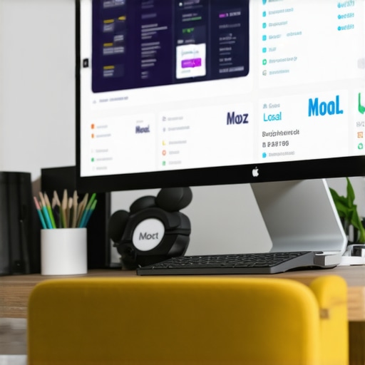 Digital SEO Tools Dashboard for Local Map Pack Maintenance A computer monitor displaying BrightLocal and Moz Local dashboards for local SEO management.