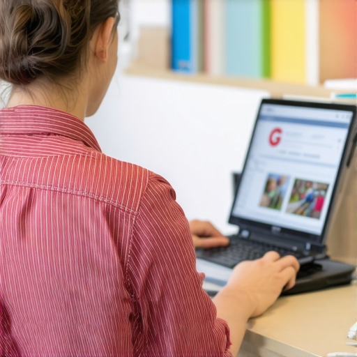 Business owner updating Google profile with photos and details.