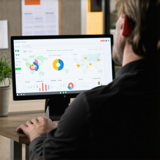 Business owner reviewing local map pack analytics on a laptop.