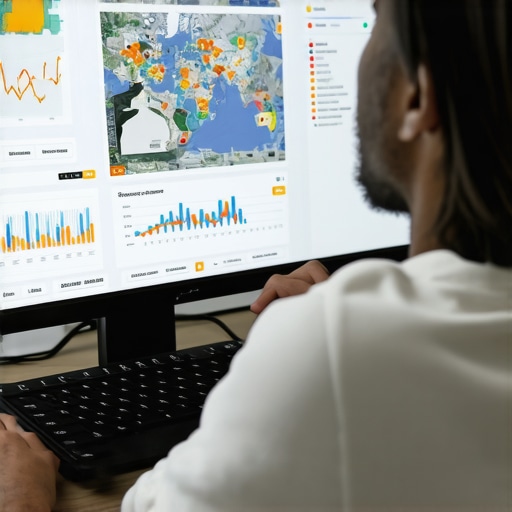 Digital marketer reviewing local search analytics on a screen.