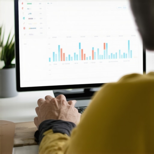 Person reviewing SEO analytics and local search data on a laptop in a modern office setting