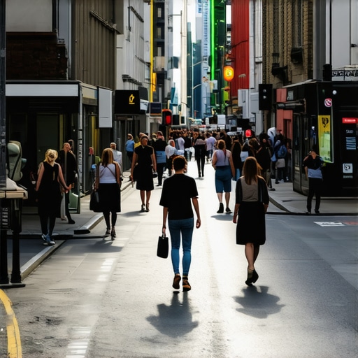 Illustration showing a storefront with digital overlays representing signals and AR features