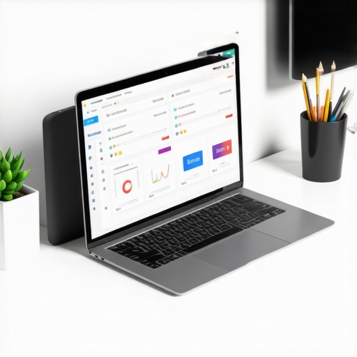 A workspace setup with technology tools used for managing local business map rankings.