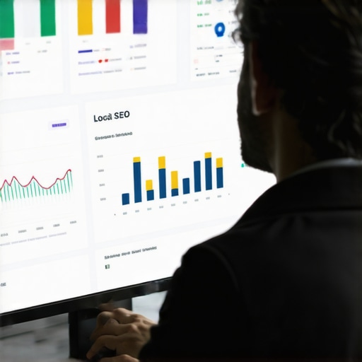 Person reviewing local SEO analytics dashboard in office