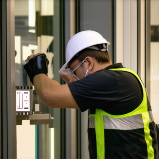Technician setting up beacons outside a retail store to capture offline signals for map pack ranking.
