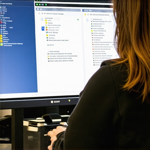 Person editing business information on a computer with directory listings in the background.