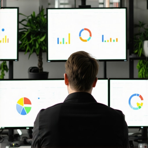 A professional analyzing business map pack tracking data on dual monitors.