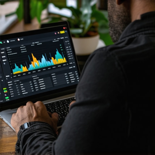 Business owner analyzing local search performance on a laptop.