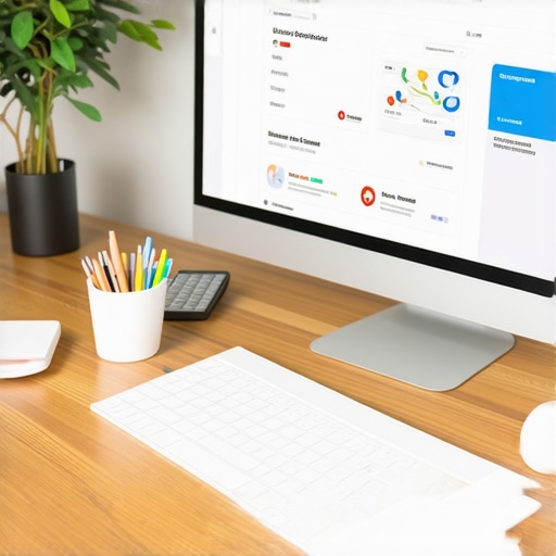Desk setup with SEO software tools like BrightLocal and SEMrush on a computer monitor, illustrating ongoing map pack management.