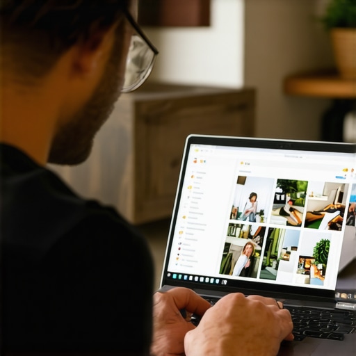 Business owner uploading new photos to Google My Business on a laptop