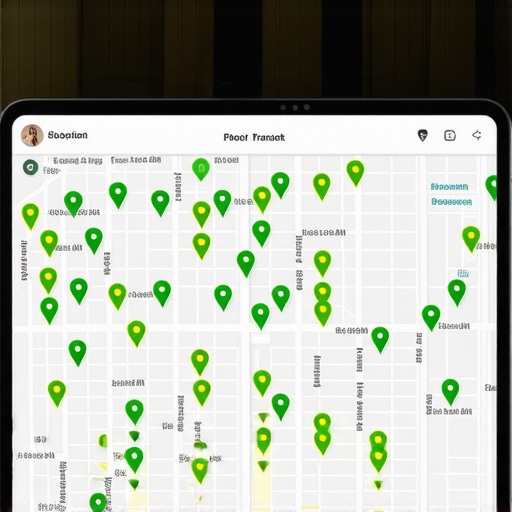 A visual heatmap tool tracking business map pack rankings across a local geographic grid.
