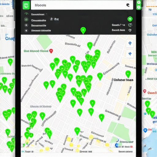 A digital map visualization showing varying business rankings and search relevance across different city blocks.
