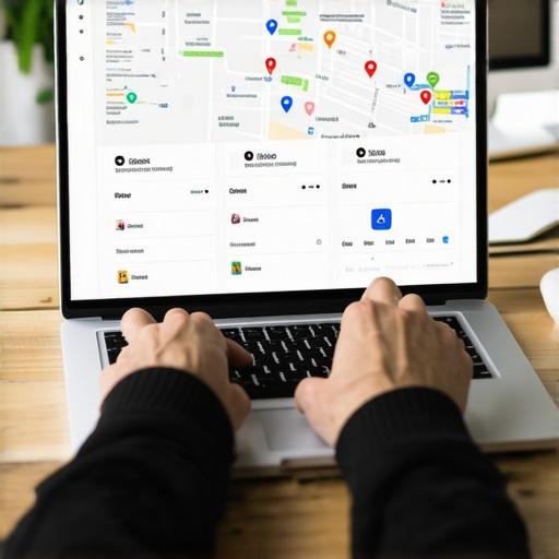 A business owner auditing their map pack listing and local SEO performance on a laptop