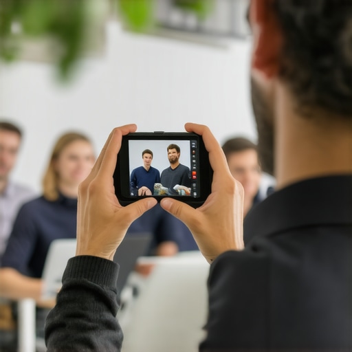 A business owner capturing real team photos for their Google Business Profile to build trust.