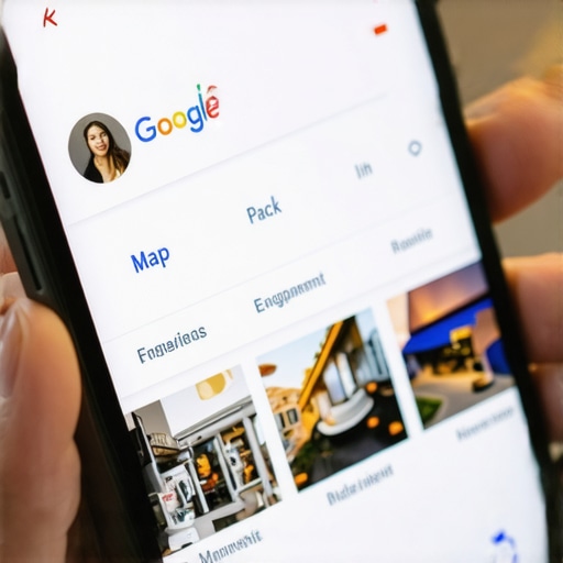 Authentic Google Map Pack Listing Visuals Real-life local business photos appearing in a Google Map Pack result on a mobile screen.