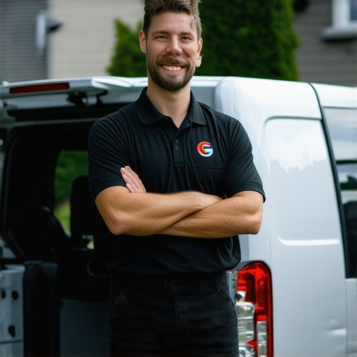 Professional service worker and company van photo for business map pack optimization