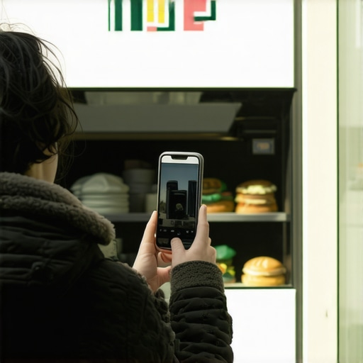 A business owner taking a smartphone photo of their store entrance to optimize their map pack listing.