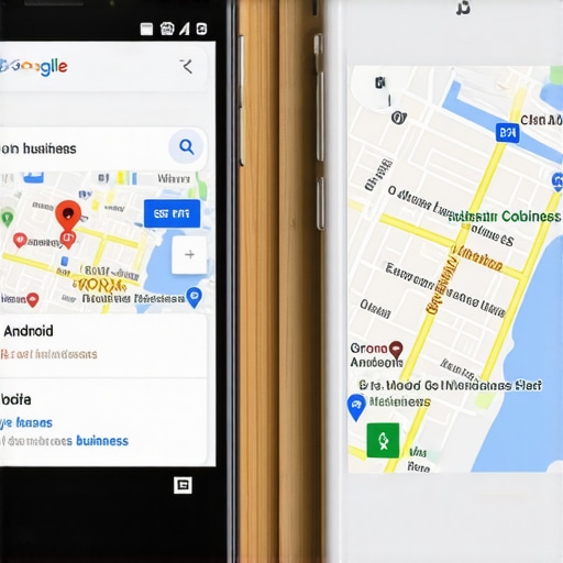 A side-by-side comparison of an iPhone and an Android phone showing different local map pack search results.