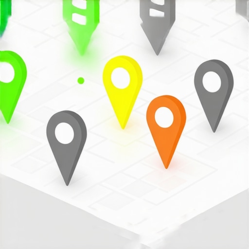 Isometric city map showing business pins competing for map pack placement.