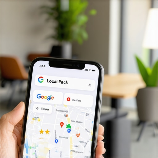 A smartphone showing a business at the top of the Google Maps local pack results.