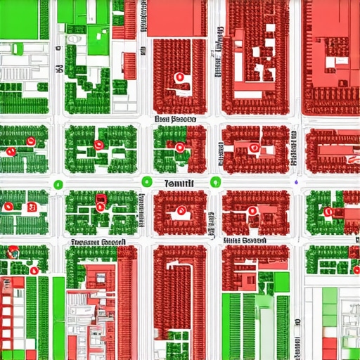 Local search geogrid heatmap showing ranking fluctuations across a city map.