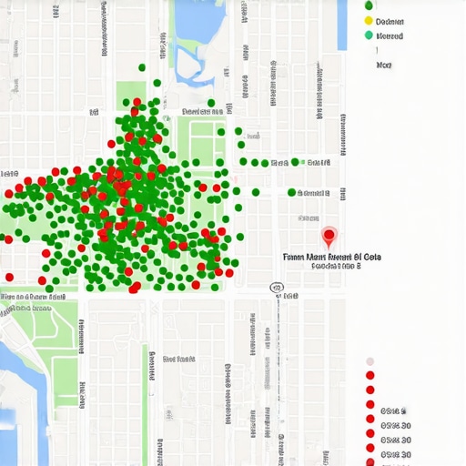 A visual representation of business map pack rankings using a grid tracker.