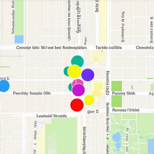 A visualization of local map pack rankings across a geographical area using a grid tracking tool.