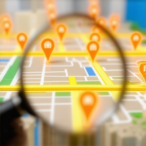 A 3D visualization of local SEO ranking factors and map pack placement data nodes.