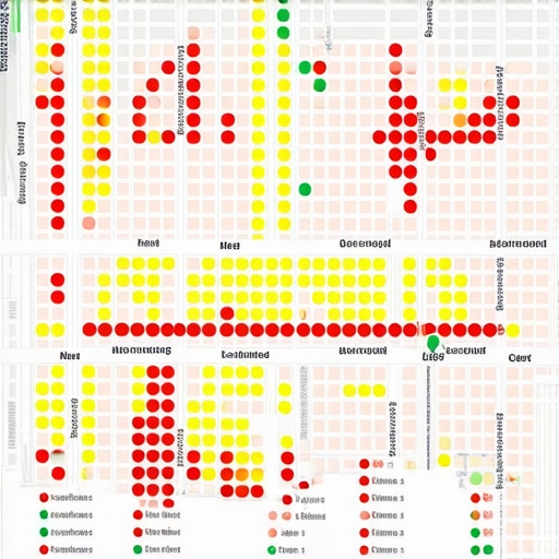 A digital heatmap showing local rank business maps performance across a city grid.