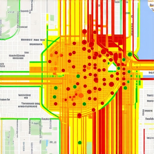 A heatmap demonstrating how business map pack rankings fluctuate based on searcher proximity.