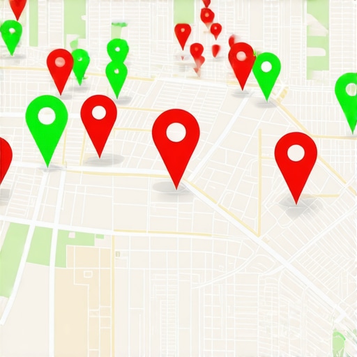 A city map showing local SEO ranking positions through a color-coded grid.