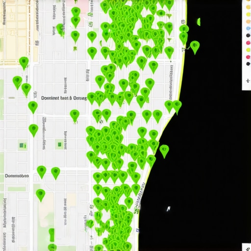 A digital heat map showing top business map pack rankings across a local service area.