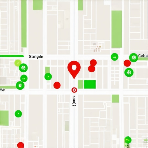 Local Map Pack Ranking Proximity Grid A visualization showing how map pack rankings change based on physical proximity in a dense city.