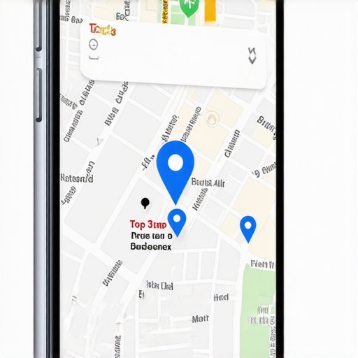 A smartphone displaying a business successfully ranking in the local map pack.