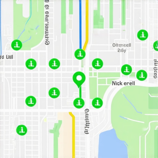 A visualization of a local rank tracker showing business map pack placement across a city grid.