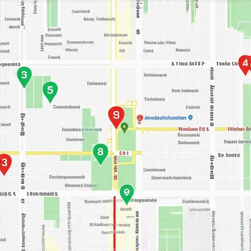 A visual representation of how a business ranks in the map pack across different geographic locations in a city.