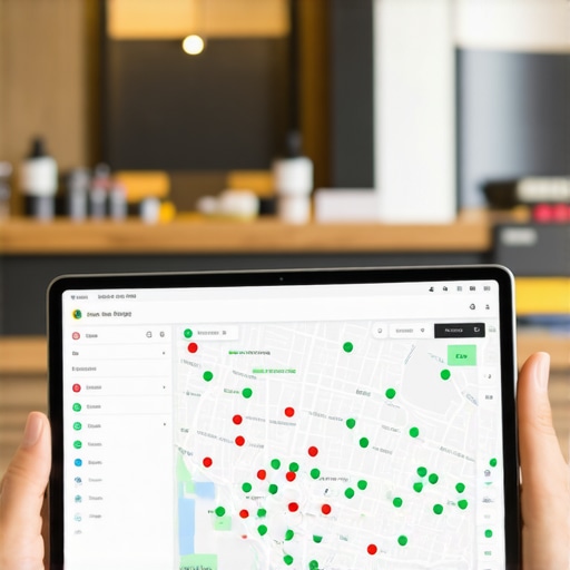 A tablet displaying a local SEO ranking grid for map pack placement.