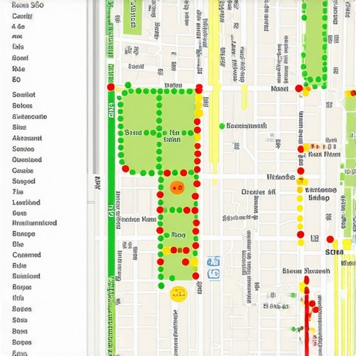 A tool showing business ranking performance across different geographic coordinates in a city.