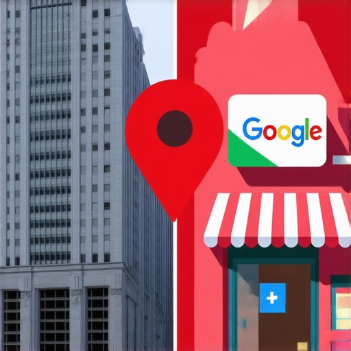 An illustration showing how a small local business can outshine a large national corporation in local search rankings through relevance.