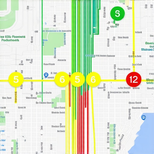 A heatmap grid showing business map pack rankings across a neighborhood.