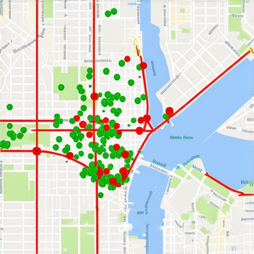 Visual representation of business map pack rankings using a geo-grid tracker.