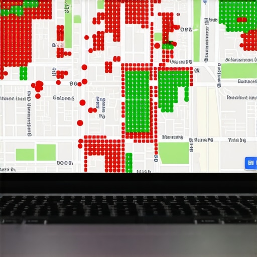 A professional tool displaying ranking nodes across a local map for business map pack tracking.