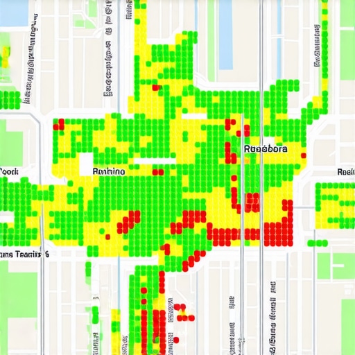 A visual map showing local search ranking distribution using a grid tracker tool.
