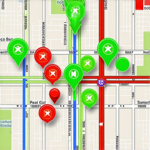 A visual map showing local search rankings across a geographical grid.