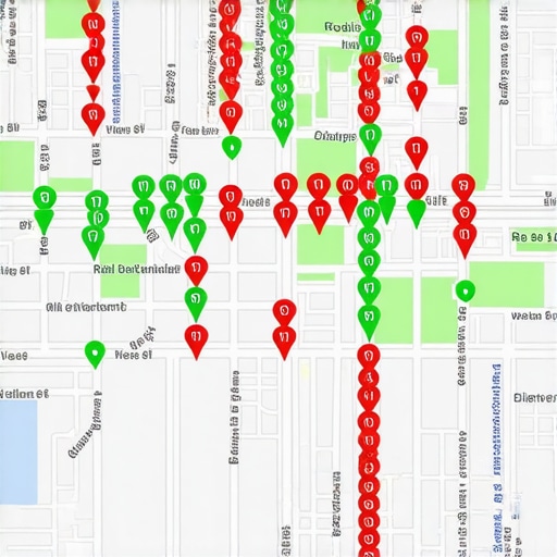 A grid map showing local pack ranking positions across a specific geographic area.