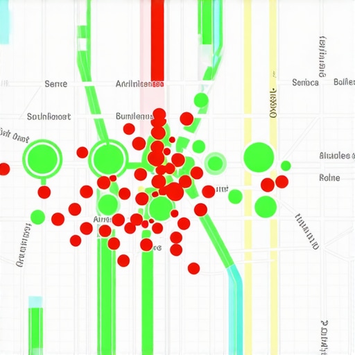 A visual representation of local map pack rankings across a geographic area using a grid tracking tool.